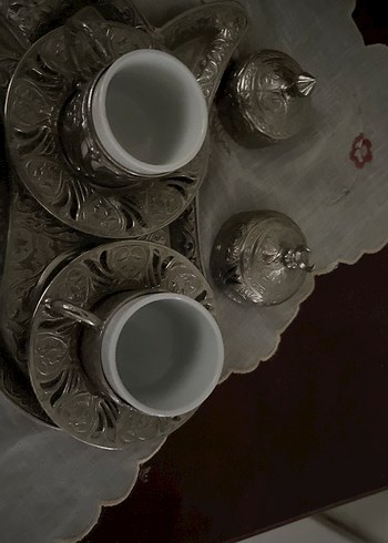 Gri İşlemeli Çay Fincanı Seti - Görsel 2