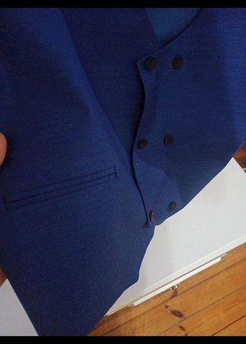 Düğmeli Erkek Mavi Yelek - Görsel 3