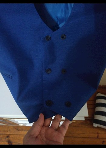 Düğmeli Erkek Mavi Yelek - Görsel 4