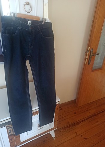 44 Beden Lacivert Kadın Düğmeli Denim Pantolon
