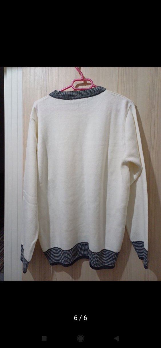 Gri Detaylı Beyaz Kadın Triko Kazak - Görsel 2