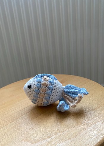 Pastel Mavi Örgü Balık Küçük Peluş Oyuncak - Görsel 2