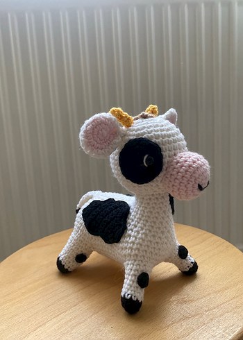 El Örgüsü Beyaz Siyah Peluş İnek Oyuncak - Görsel 5