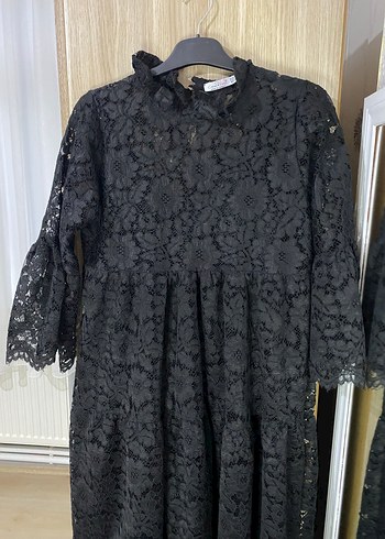 Dantel Detaylı Siyah midi Kadın Elbise - Görsel 3