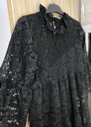 Dantel Detaylı Siyah midi Kadın Elbise - Görsel 2