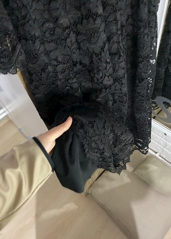 Dantel Detaylı Siyah midi Kadın Elbise - Görsel 4