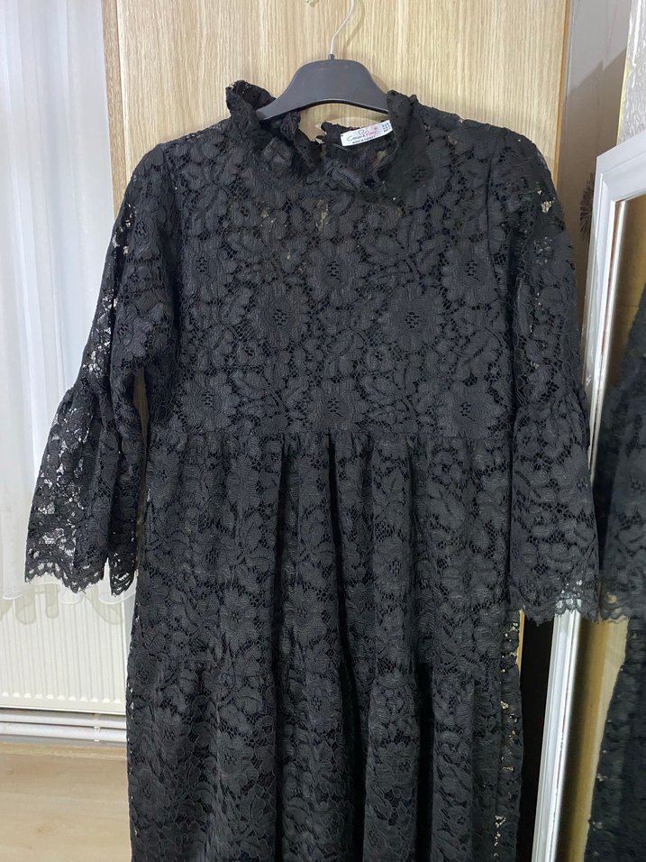 Dantel Detaylı Siyah midi Kadın Elbise - Görsel 3