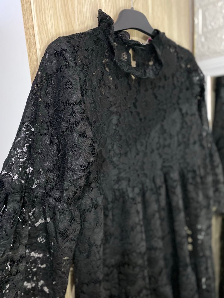 Dantel Detaylı Siyah midi Kadın Elbise - Görsel 2