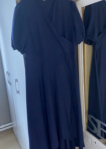 Lacivert Midi V Yaka Elbise - Görsel 4