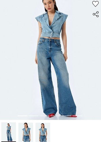 KOTON kolsuz kruvaze yaka crop denim deüğmeli yelek