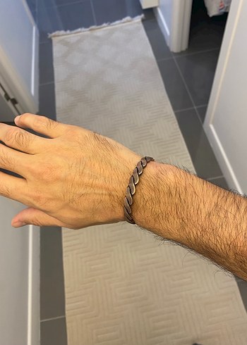 Yılan Desenli Zincir Detaylı Kahverengi bakır Bileklik - Görsel 6