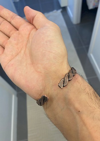 Yılan Desenli Zincir Detaylı Kahverengi bakır Bileklik - Görsel 3