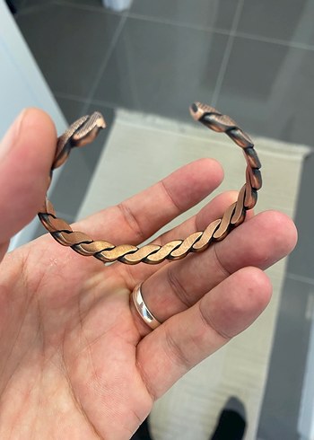 Yılan Desenli Zincir Detaylı Kahverengi bakır Bileklik - Görsel 8