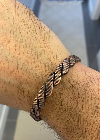 Yılan Desenli Zincir Detaylı Kahverengi bakır Bileklik - Görsel 5