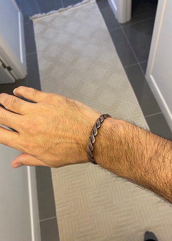 Yılan Desenli Zincir Detaylı Kahverengi bakır Bileklik - Görsel 7