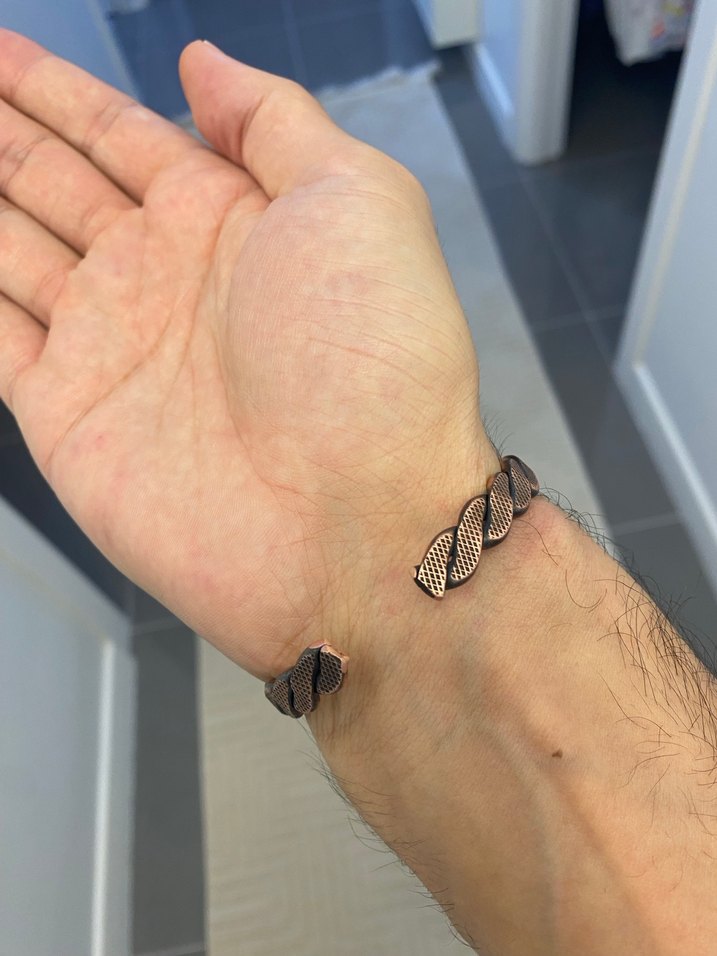 Yılan Desenli Zincir Detaylı Kahverengi bakır Bileklik - Görsel 3