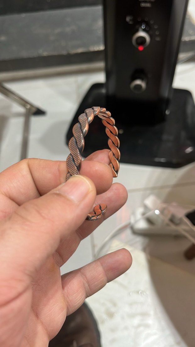 Yılan Desenli Zincir Detaylı Kahverengi bakır Bileklik - Görsel 2