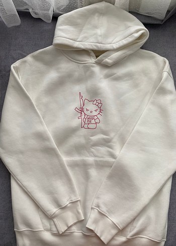Beyaz Kapüşonlu Kadın Sweatshirt