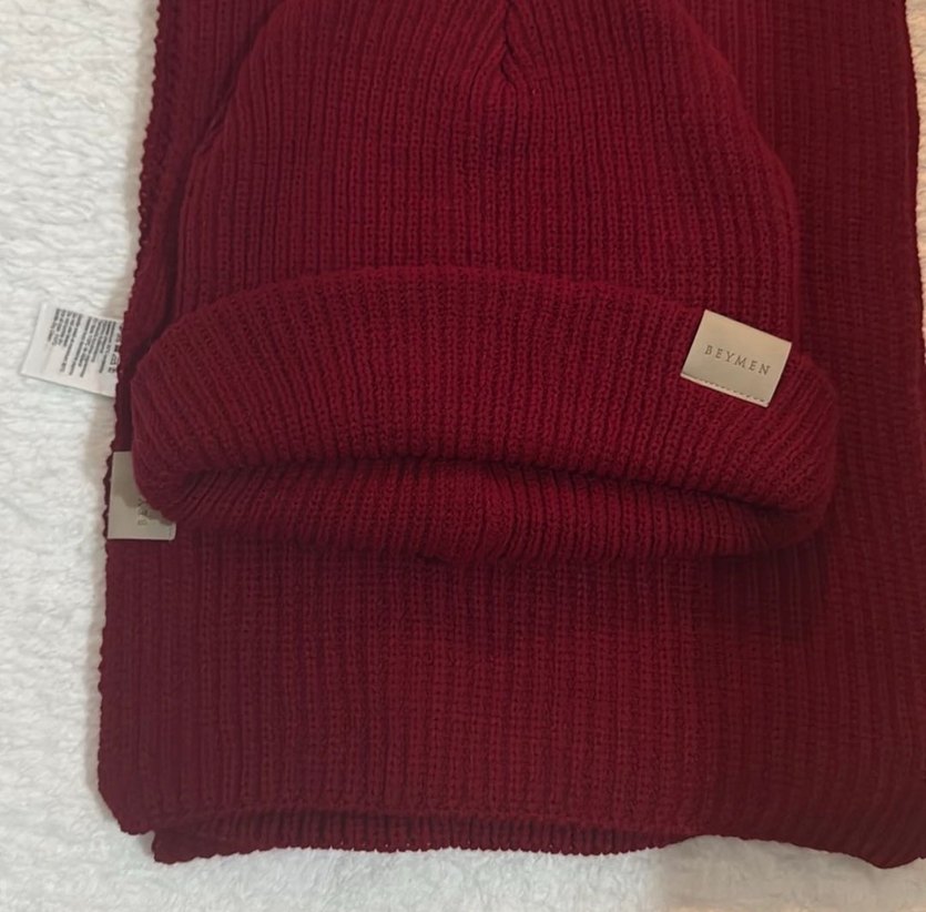 Beymen Bordo Örgü Bere ve Atkı Seti - Görsel 2