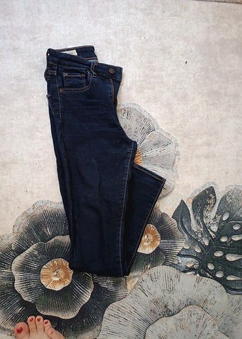 Kadın Lacivert Batik Desenli Denim Pantolon