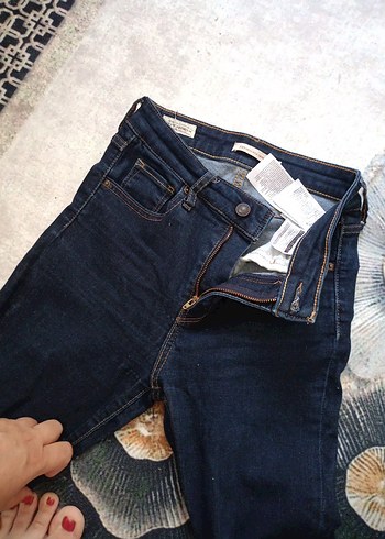xs Beden Kadın Lacivert Batik Desenli Denim Pantolon