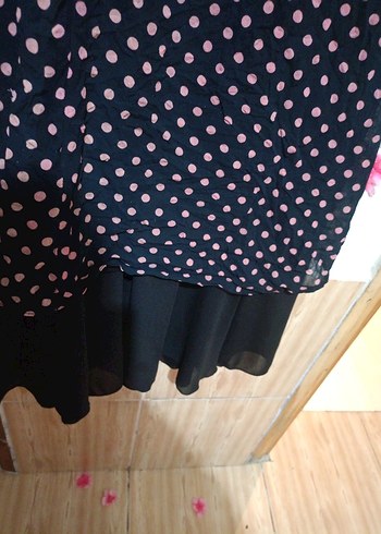 Puantiye Desenli Pembe Uzun Etek - Görsel 3