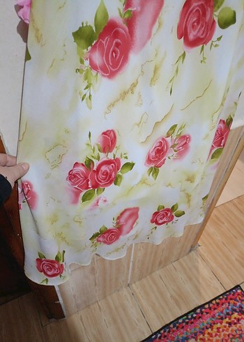 Pembe Çiçek Desenli Uzun Bohem etek - Görsel 2