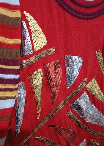 Renkli Desenli Bohem Örgü Kadın Kazak - Görsel 2