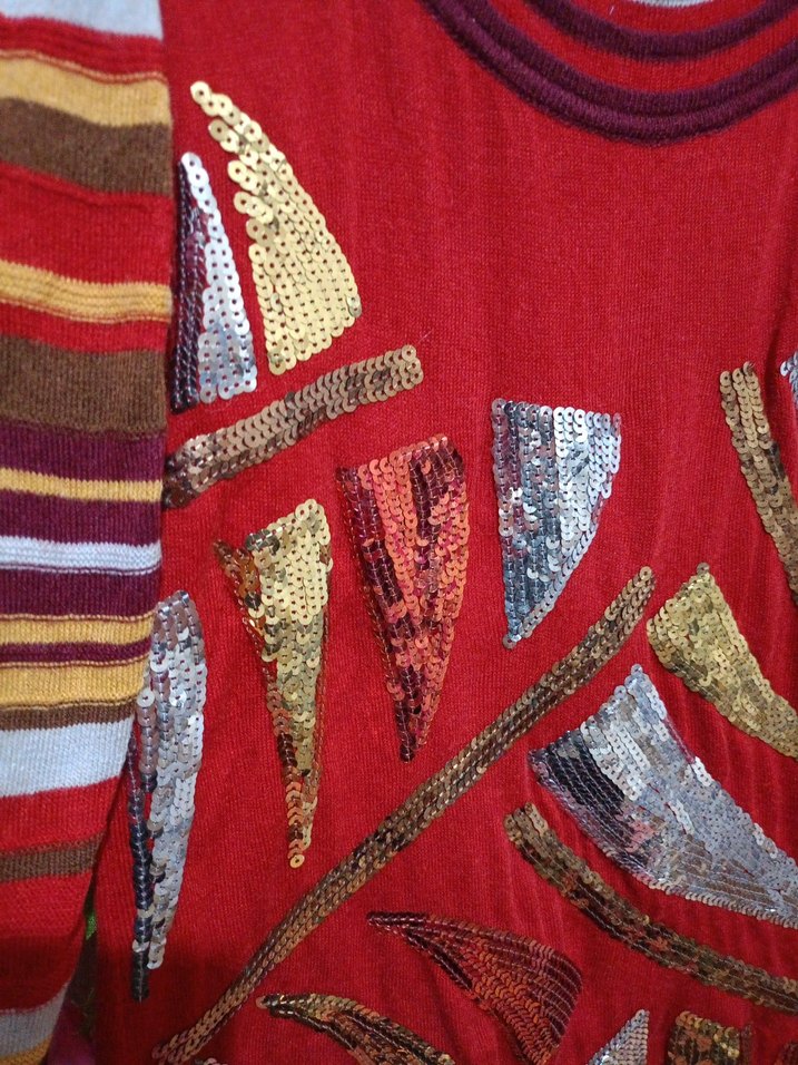 Renkli Desenli Bohem Örgü Kadın Kazak - Görsel 2