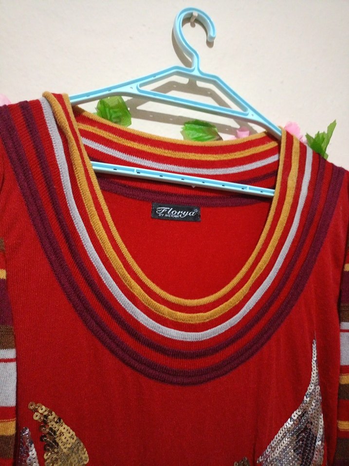 Renkli Desenli Bohem Örgü Kadın Kazak - Görsel 3