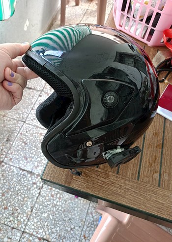 Düğmeli Siyah Biker Motosiklet Kaskı - Görsel 2