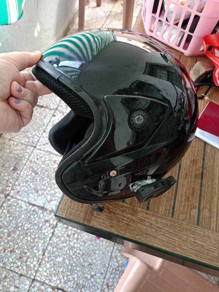 Düğmeli Siyah Biker Motosiklet Kaskı - Görsel 2