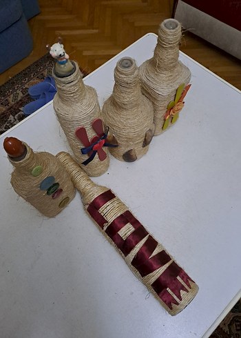 Renkli Süslemeli Hasır Kaplı Vazo Seti - Görsel 5