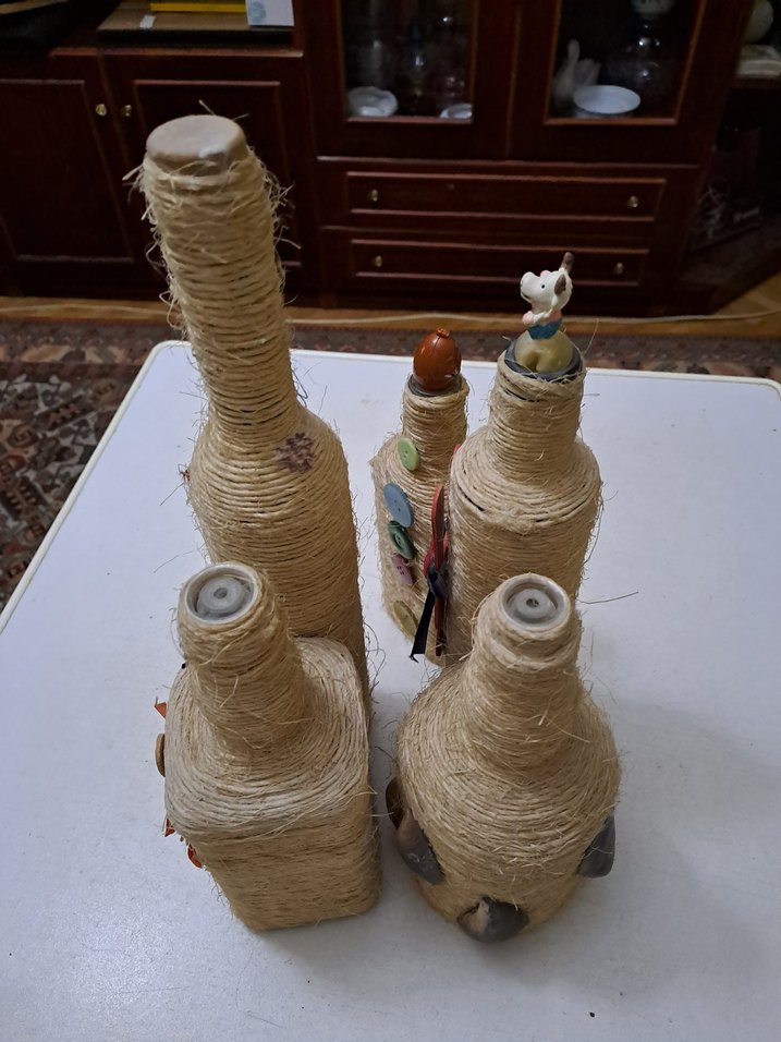 Renkli Süslemeli Hasır Kaplı Vazo Seti - Görsel 2