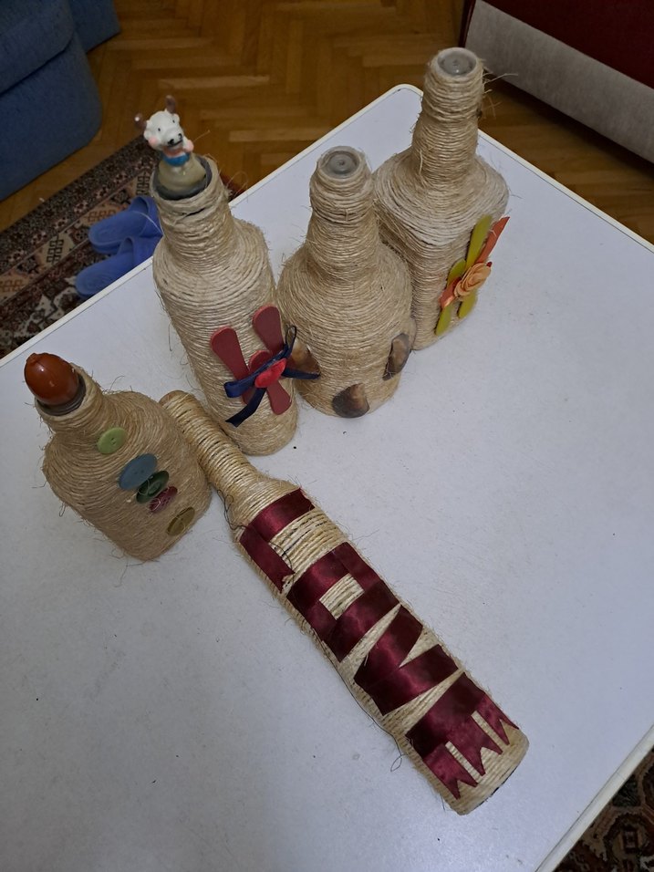 Renkli Süslemeli Hasır Kaplı Vazo Seti - Görsel 5