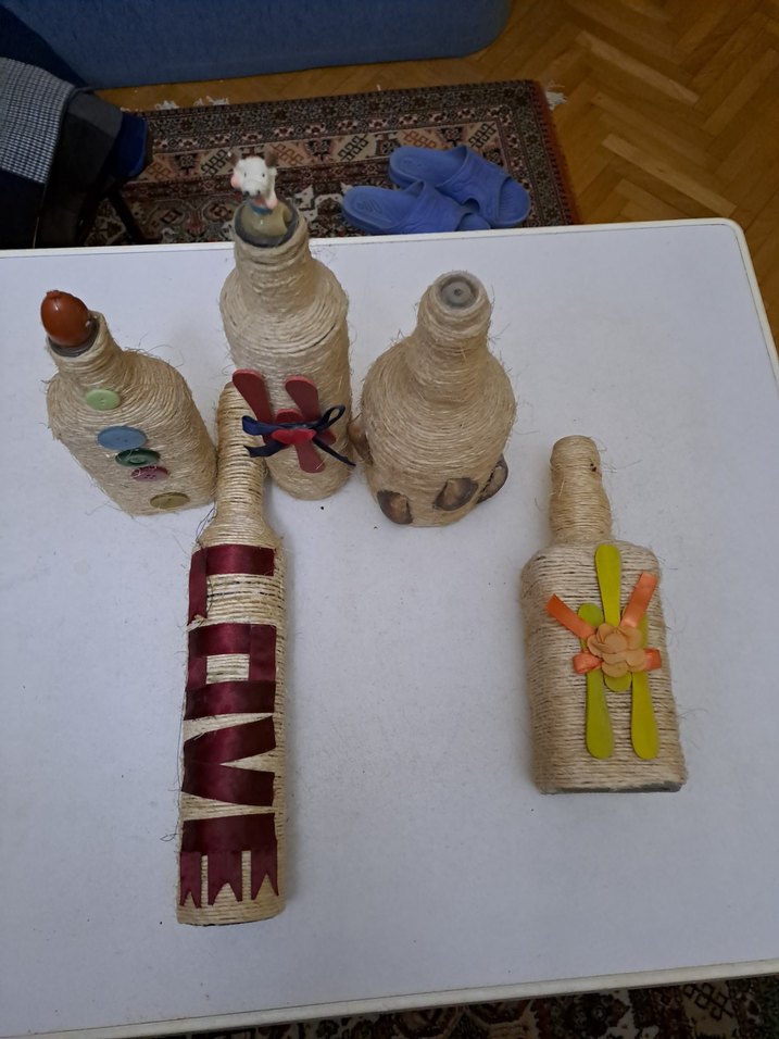 Renkli Süslemeli Hasır Kaplı Vazo Seti - Görsel 4