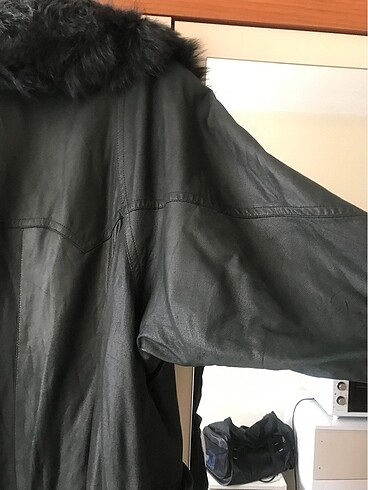 Diğer Vintage oversize deri mont koyu yeşil