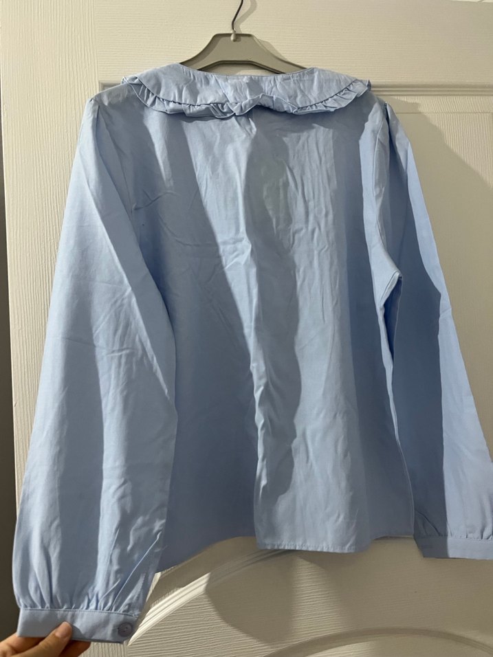 Mavi Pamuklu Hamile Bluzu Düğmeli - Görsel 2