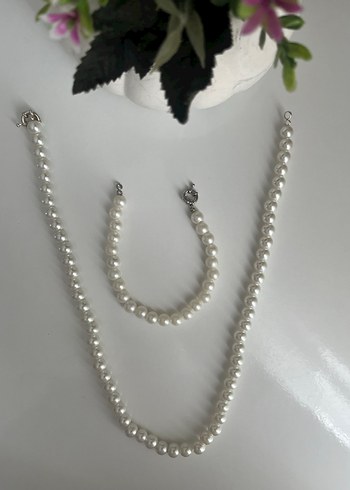İnci Boncuklu Kolye ve Bileklik Seti - Görsel 3