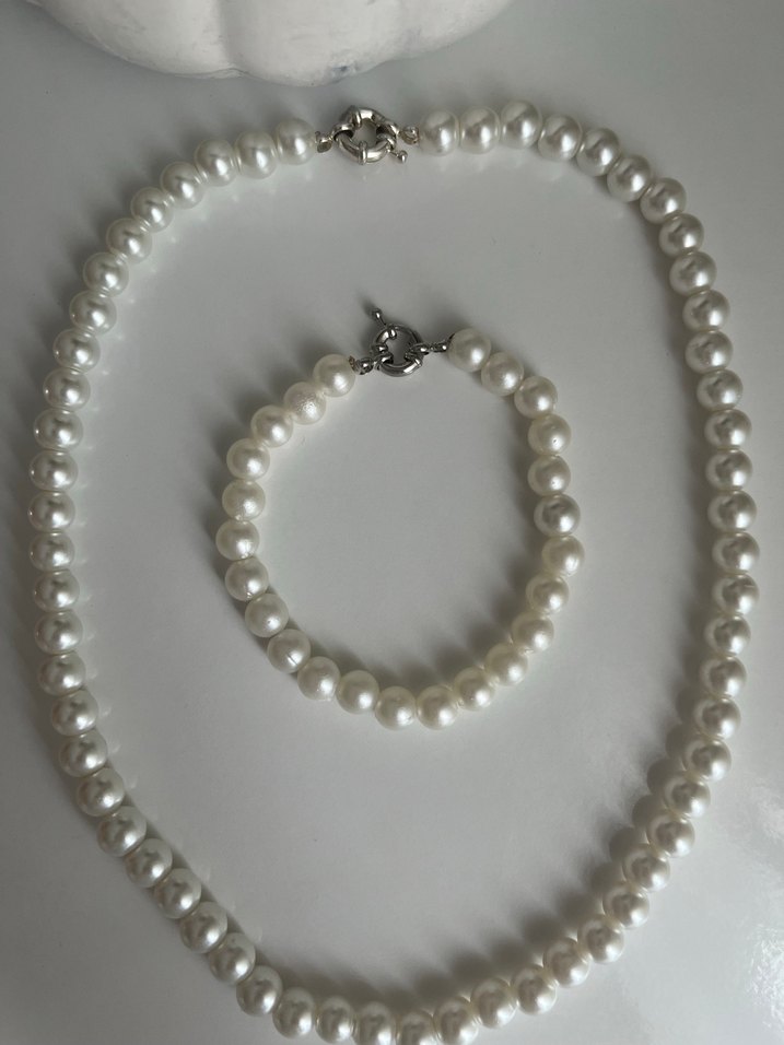 İnci Boncuklu Kolye ve Bileklik Seti - Görsel 2