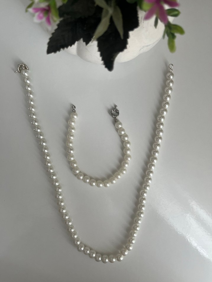 İnci Boncuklu Kolye ve Bileklik Seti - Görsel 3