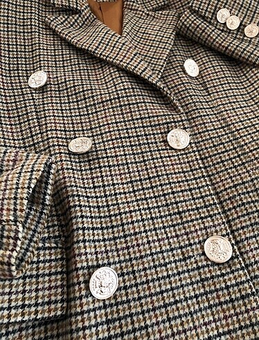 s Beden Ekose Astarlı Dokuma Blazer Ceket