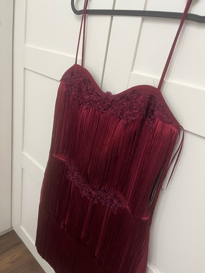 Butik Bordo Püsküllü Mini Bohem Elbise - Görsel 5