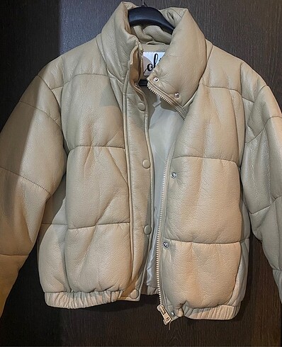 Bej Suni Deri Bomber Mont