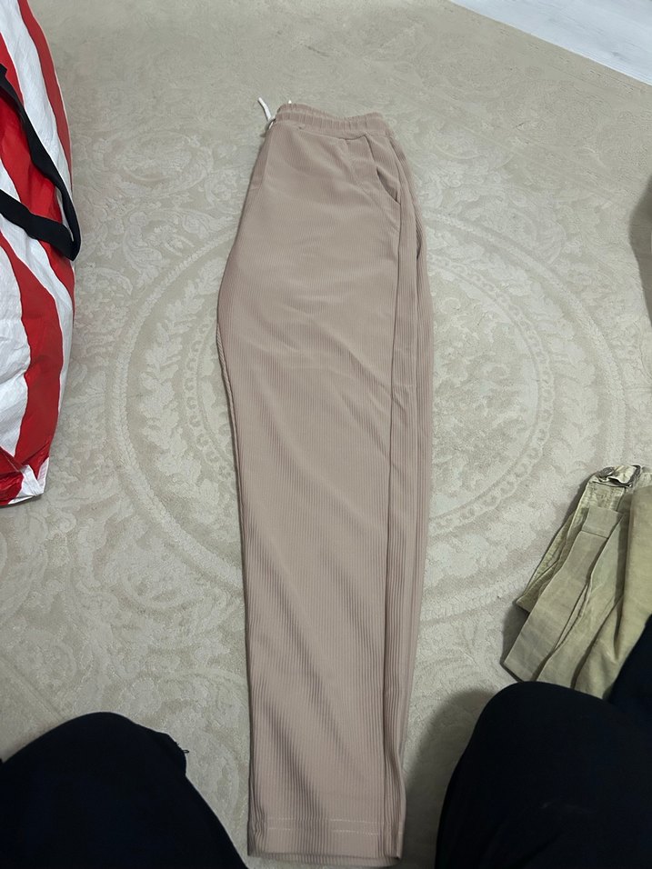 Erkek Bej Pilili Kumaş Pantolon - Görsel 4