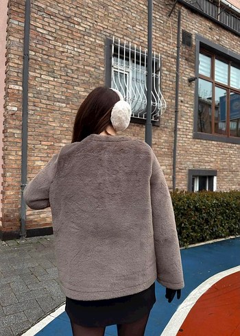 Kürklü peluş Kahverengi Kadın Ceket - Görsel 3