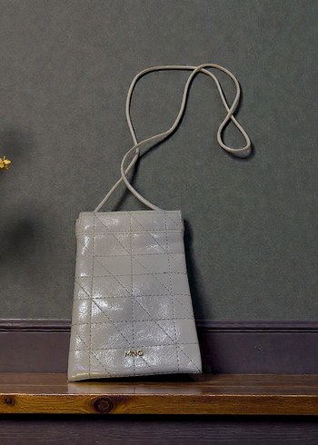 MNG MANGO Bej Deri Fermuarlı telefon kılıfı çantası - Görsel 3