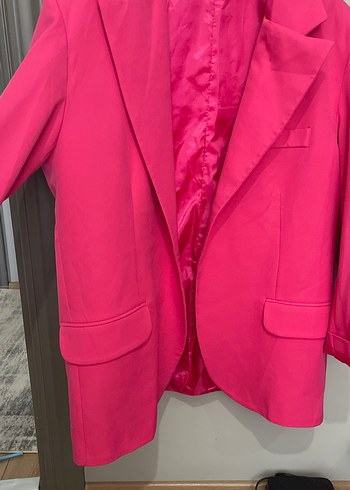 diğer Beden Pembe Kadın Düğmeli Midi Blazer Ceket