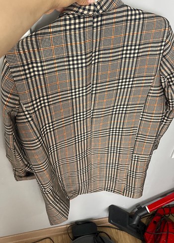 s Beden Kadın Ekose Desenli Düğmeli Blazer Ceket