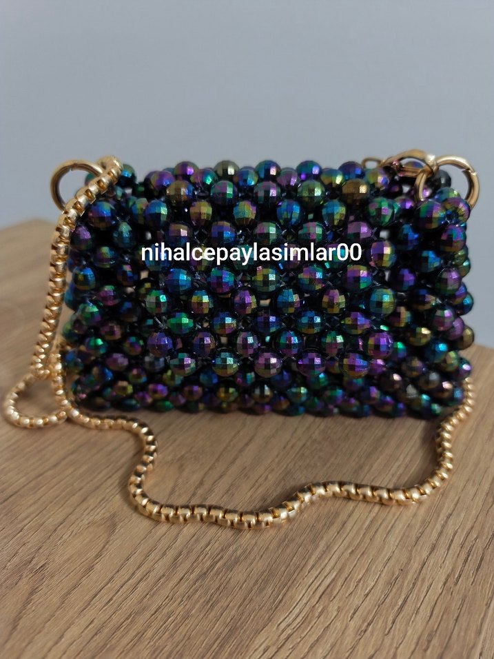 janjanlı dünya boncuk çanta - Görsel 3